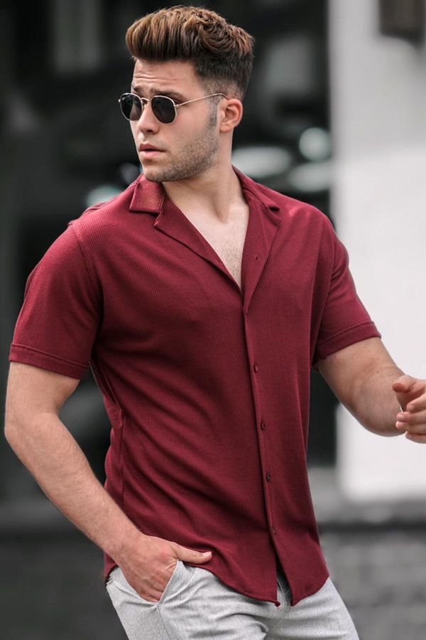 Madmext Madmext Men's Claret Red Short Sleeve Shirt 5500