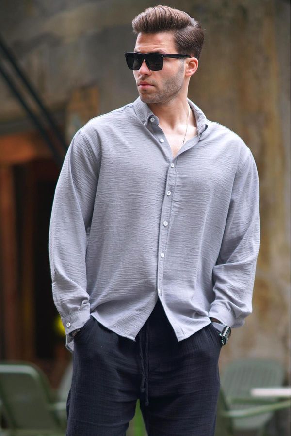 Madmext Madmext Men's Gray Long Sleeve Oversize Shirt 6735