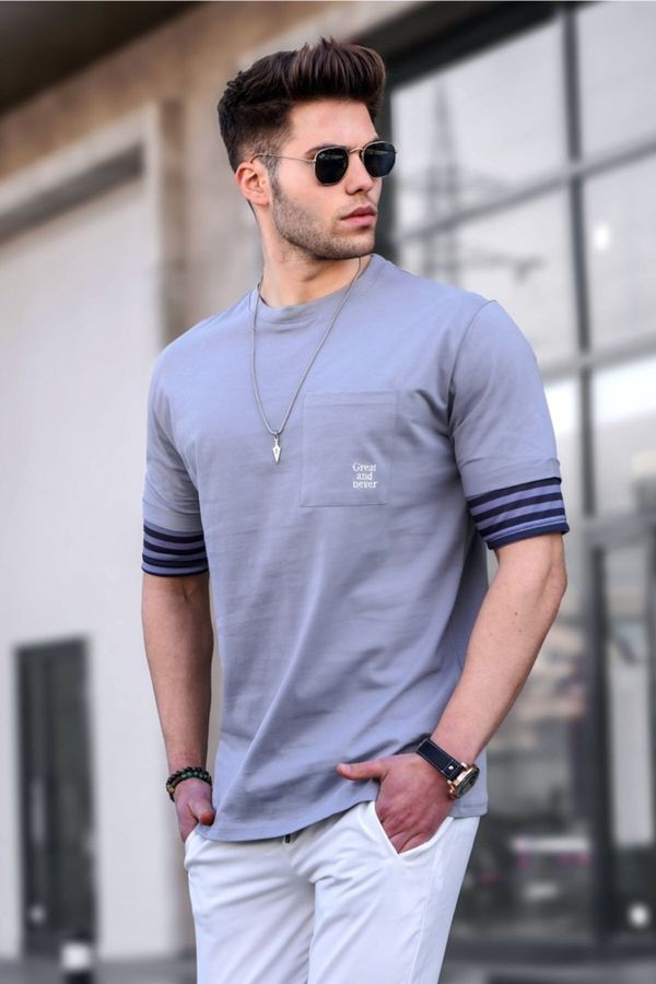 Madmext Madmext Men's Gray Painted T-Shirt 5806