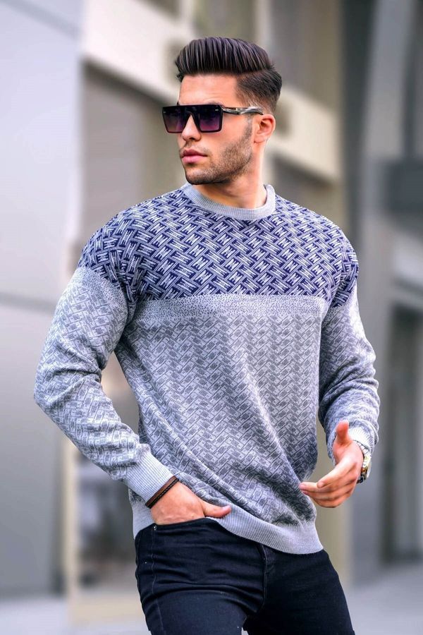 Madmext Madmext Men's Gray Patterned Knitted Sweater 5977