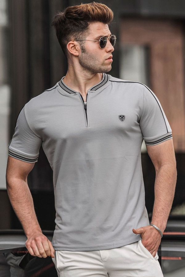 Madmext Madmext Men's Gray Polo Neck T-Shirt 9281