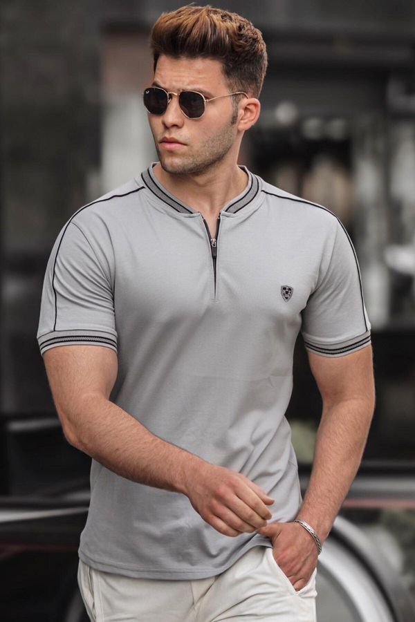 Madmext Madmext Men's Gray Polo Neck T-Shirt 9281