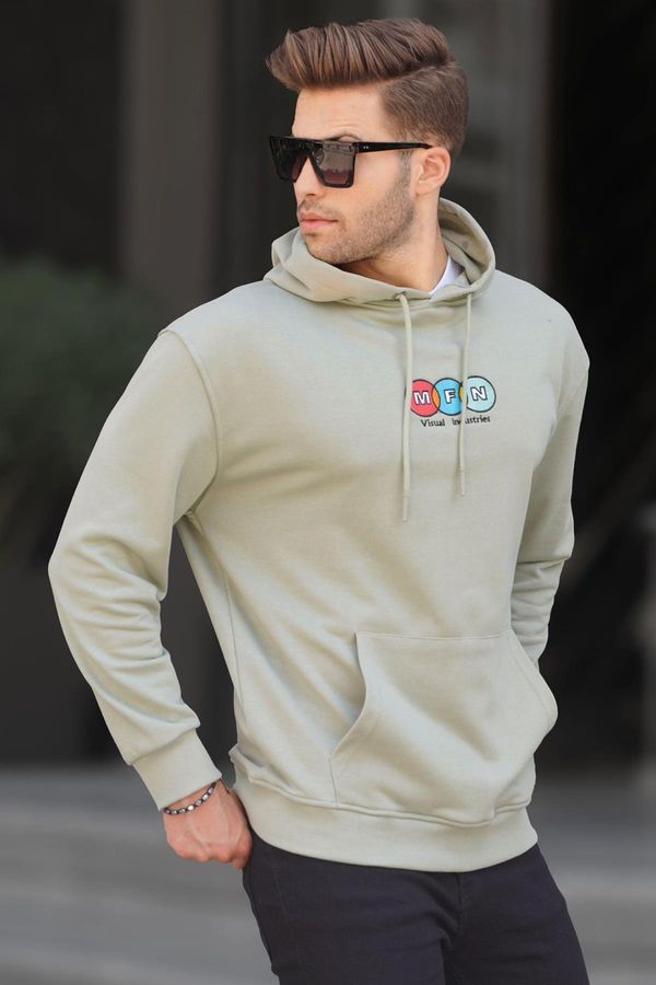 Madmext Madmext Men's Mint Green Hoodie with Embroidery Sweatshirt 6145