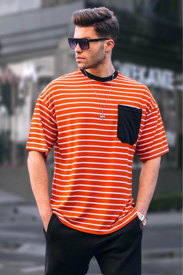 Madmext Madmext Men's Orange Striped Basic T-Shirt 6084