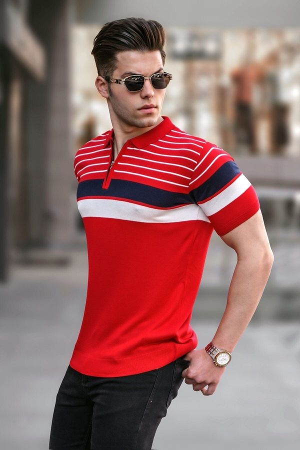 Madmext Madmext Men's Red Polo Neck Zippered T-Shirt 5732