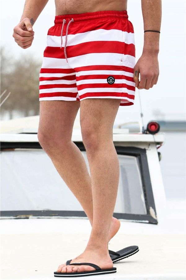 Madmext Madmext Men's Red Striped Marine Shorts 6361