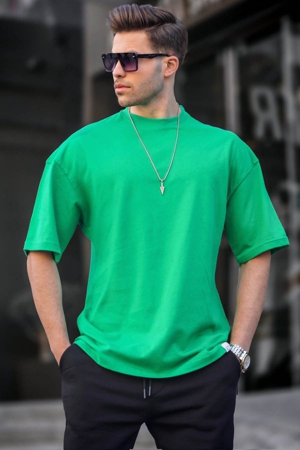 Madmext Madmext Men's Shiny Green Oversize Fit Basic T-Shirt 6066