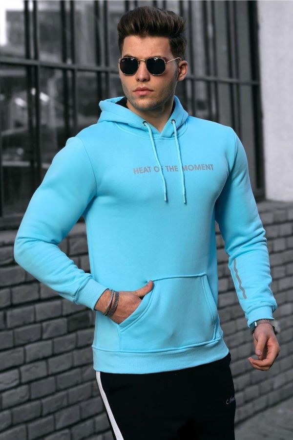 Madmext Madmext Men's Turquoise Hooded Sweatshirt 4784