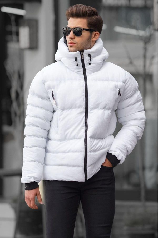 Madmext Madmext Men's White High Neck Hooded Down Coat 6805