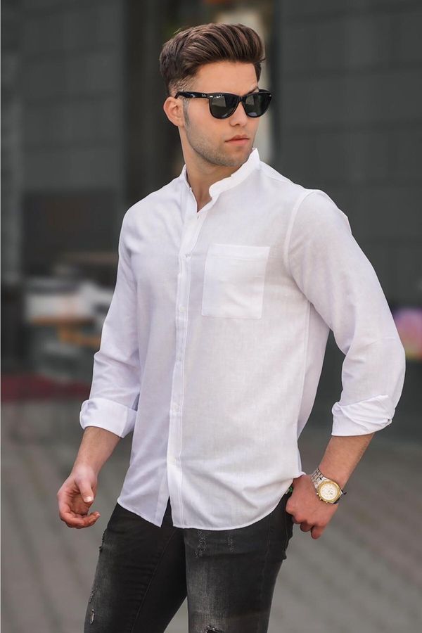 Madmext Madmext Men's White Plain Long Sleeve Shirt 5548