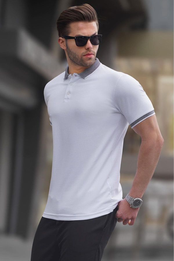 Madmext Madmext Men's White Regular Fit Polo Neck T-Shirt 6105