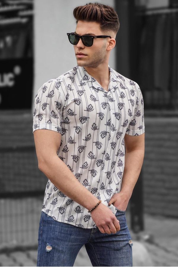 Madmext Madmext Men's White Short Sleeve Patterned Shirt