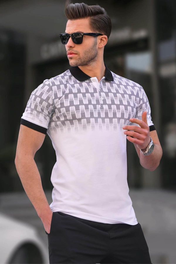 Madmext Madmext Men's White Slim Fit Patterned Polo T-Shirt 6109