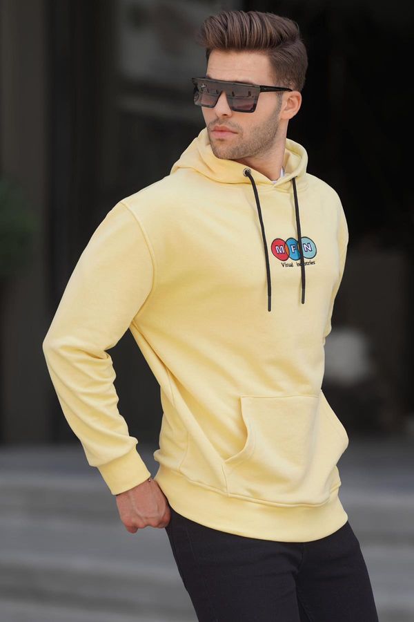 Madmext Madmext Men's Yellow Hooded Embroidery Sweatshirt 6145