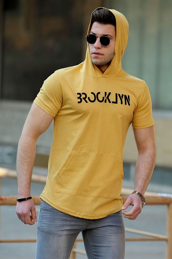 Madmext Madmext Men's Yellow Hooded T-Shirt 4506