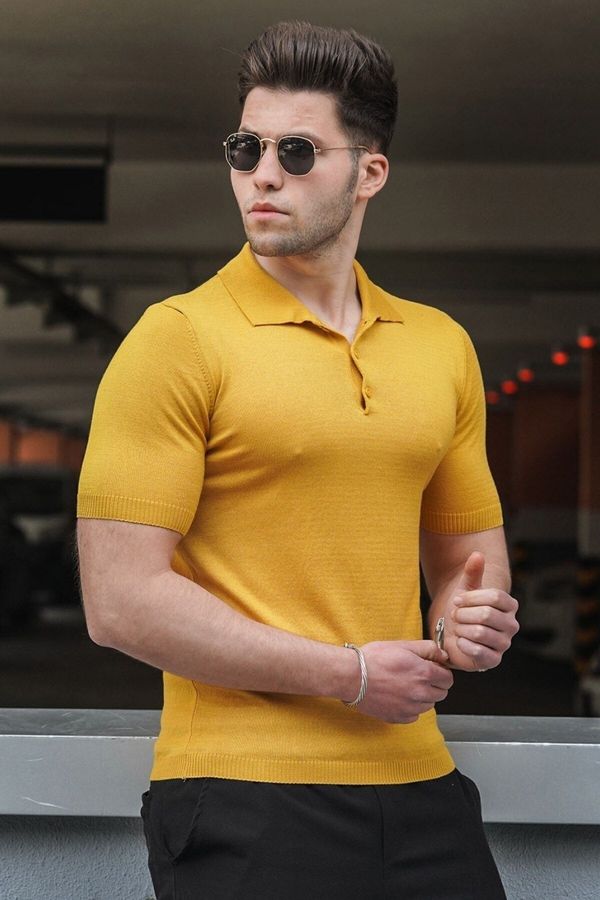 Madmext Madmext Men's Yellow Polo Neck Tricot T-Shirt 5078