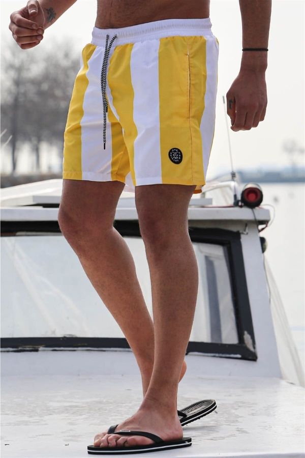 Madmext Madmext Men's Yellow Striped Beach Shorts 6360