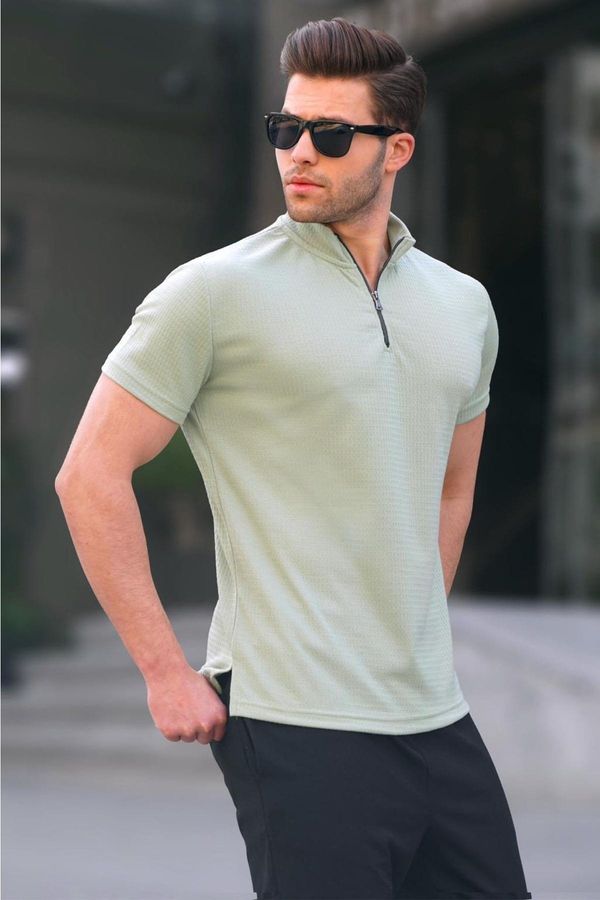 Madmext Madmext Men's Zipper Collar Mint Green T-Shirt 6120