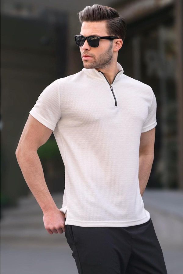 Madmext Madmext Men's Zipper Collar White T-Shirt 6120