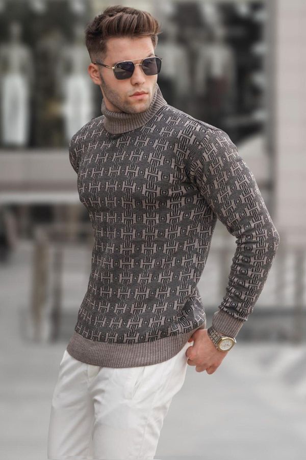 Madmext Madmext Mink Patterned Turtleneck Knitwear Sweater 5768