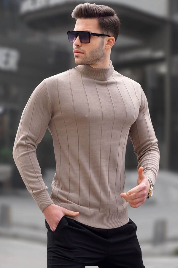 Madmext Madmext Mink Slim Fit Half Turtleneck Striped Anti-Pilling Men's Knitwear Sweater 6344