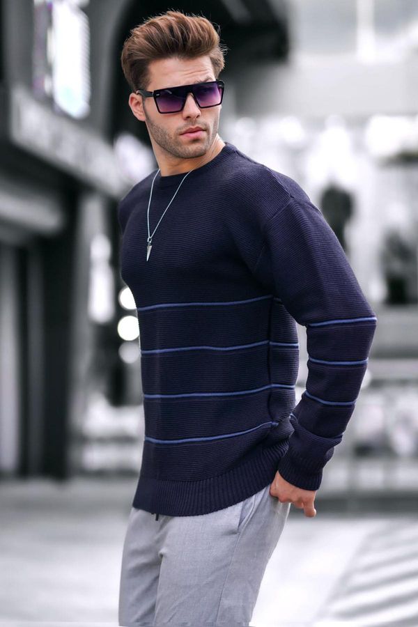 Madmext Madmext Navy Blue Crew Neck Knitted Sweater 6837