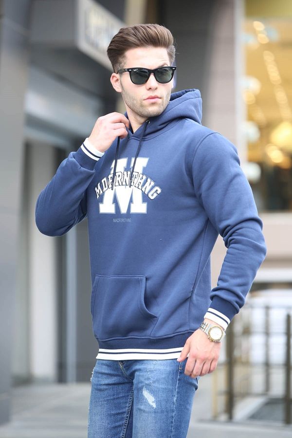 Madmext Madmext Navy Blue Embroidered Hooded Sweatshirt 6012