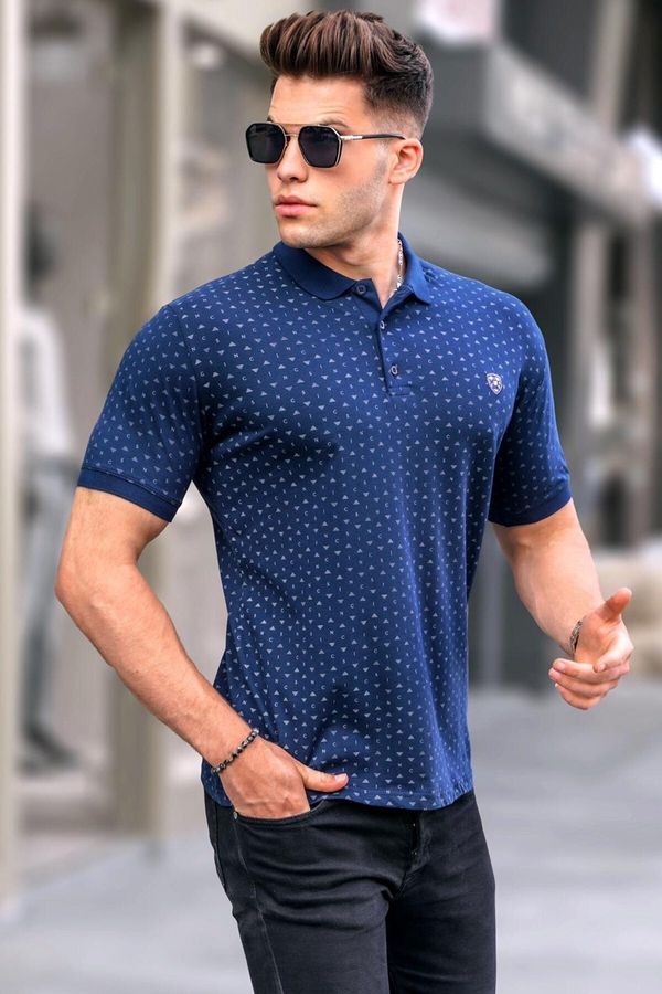 Madmext Madmext Navy Blue Patterned Polo Neck T-Shirt 5889