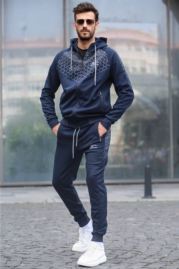 Madmext Madmext Navy Blue Printed Tracksuit with a Hoodie 5906