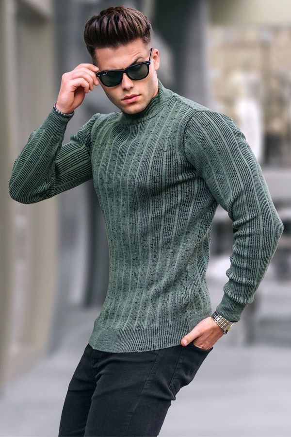 Madmext Madmext Oil Green Half Turtleneck Knitwear Sweater 5761
