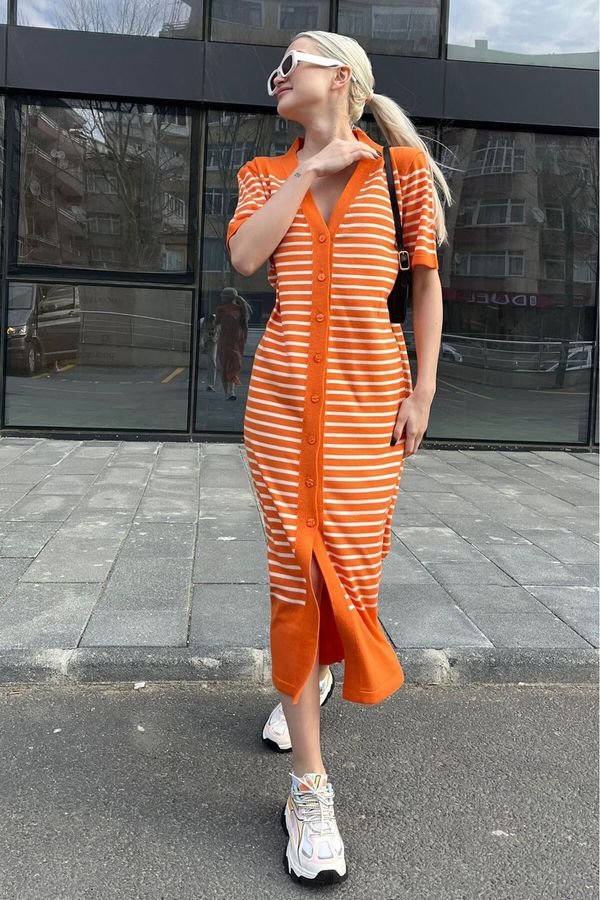Madmext Madmext Orange Buttoned Knitwear Women's Dress