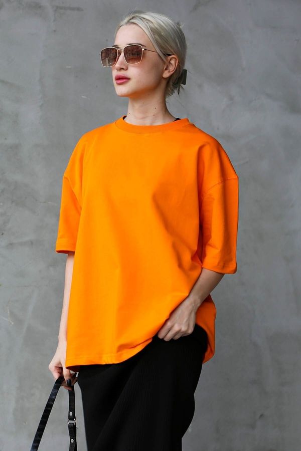 Madmext Madmext Orange Crew Neck Basic Oversize T-shirt