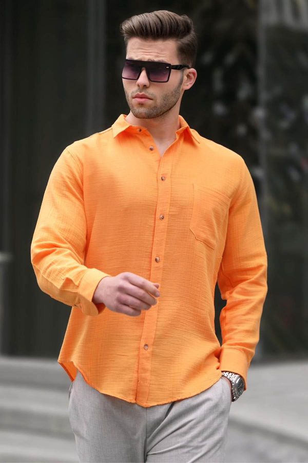 Madmext Madmext Orange Relaxed Fit Muslin Fabric Men's Shirt 5587