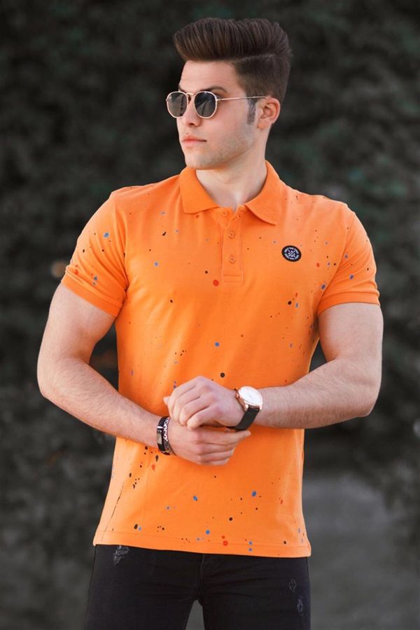 Madmext Madmext Orange Spray Print Polo Neck T-Shirt 4583