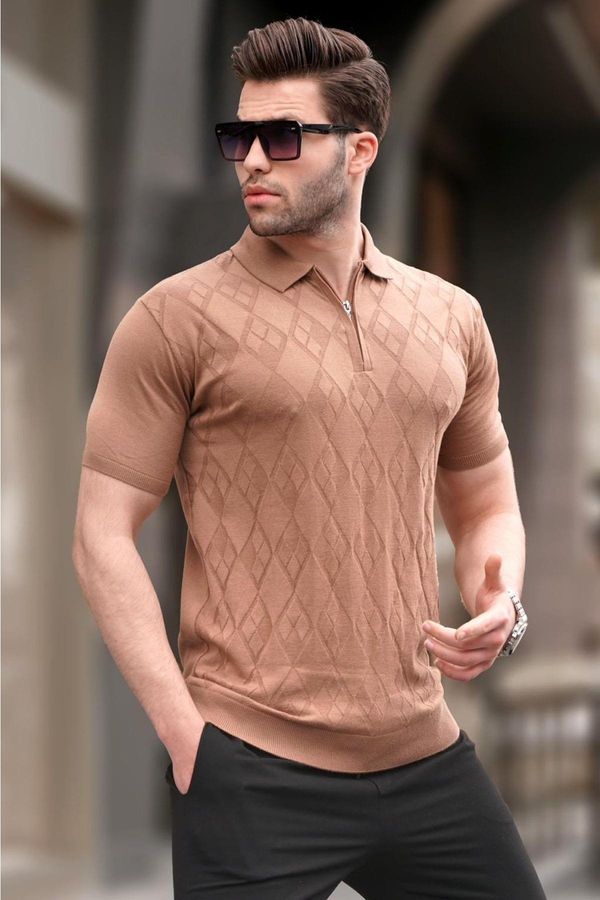 Madmext Madmext Patterned Knitwear Camel Polo Neck T-Shirt 6357