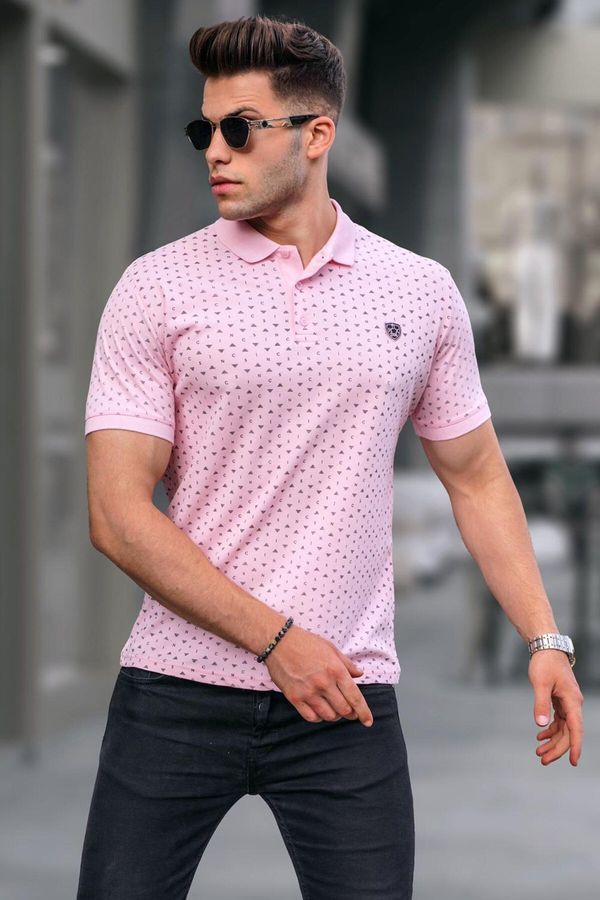 Madmext Madmext Pink Patterned Polo Neck T-Shirt 5889