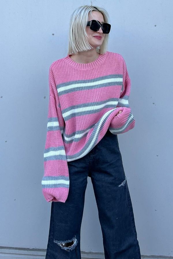 Madmext Madmext Pink Striped Knitwear Sweater