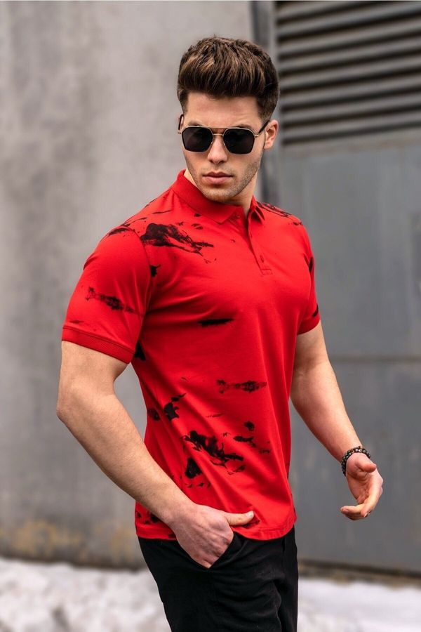 Madmext Madmext Polo Neck Patterned Red Men's T-Shirt