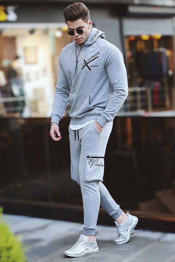 Madmext Madmext Printed Gray Tracksuit Set