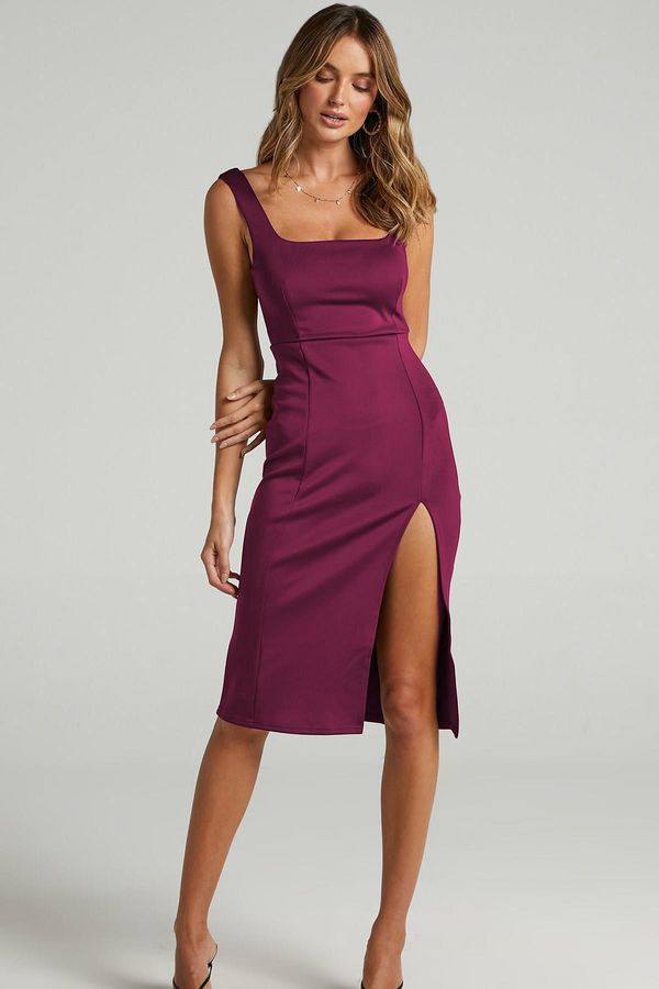 Madmext Madmext Purple Strap Slit Detailed Midi Dress