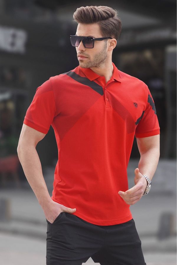 Madmext Madmext Red Patterned Polo Neck Men's T-Shirt 6081