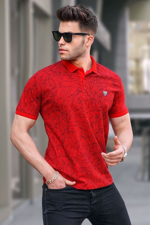 Madmext Madmext Red Patterned Polo Neck T-Shirt 5876