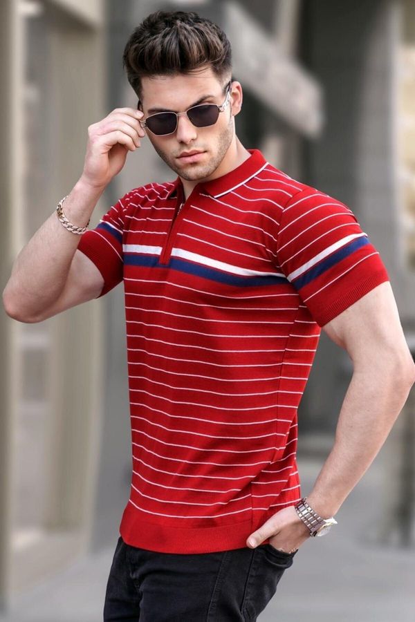 Madmext Madmext Red Striped Polo Neck T-Shirt 5734