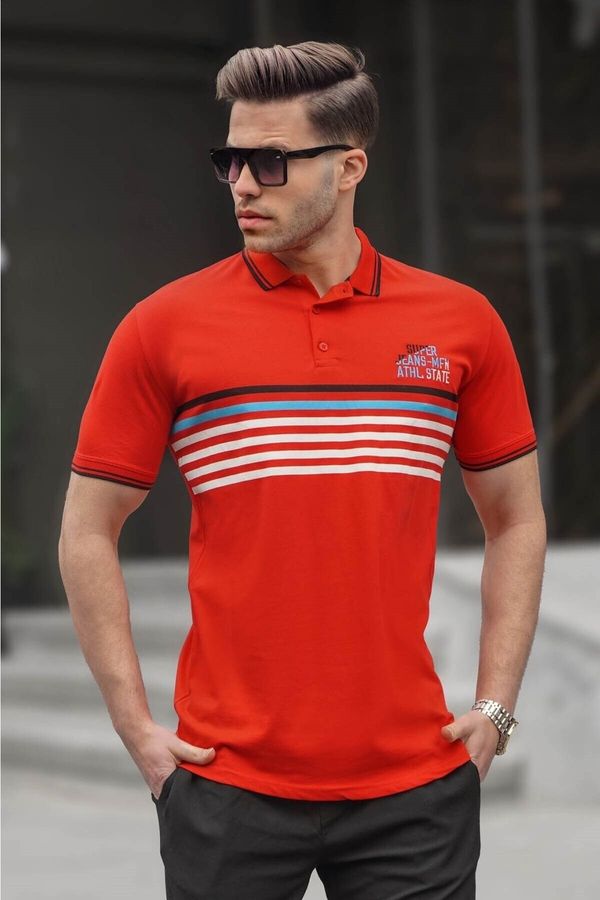 Madmext Madmext Red Striped Polo Neck T-Shirt 5869