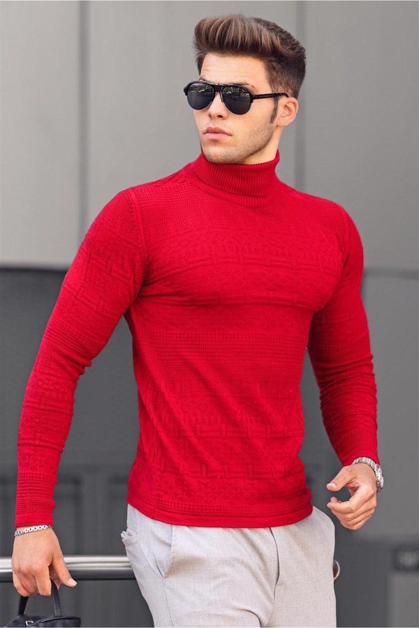 Madmext Madmext Red Turtleneck Patterned Sweater