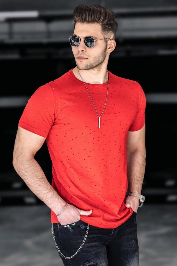 Madmext Madmext Ripped Detailed Red T-Shirt 2883