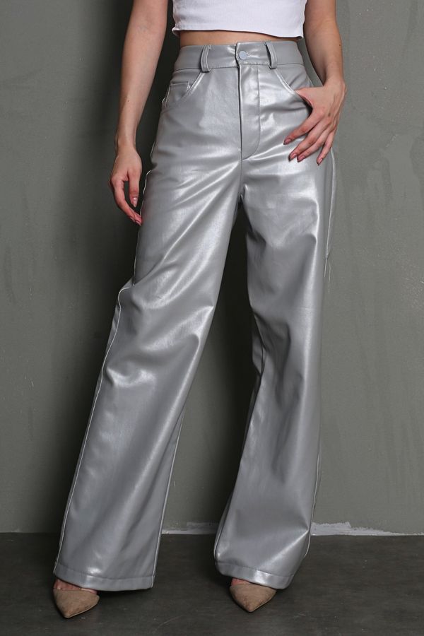Madmext Madmext Silver Leather Basic Women's Trousers