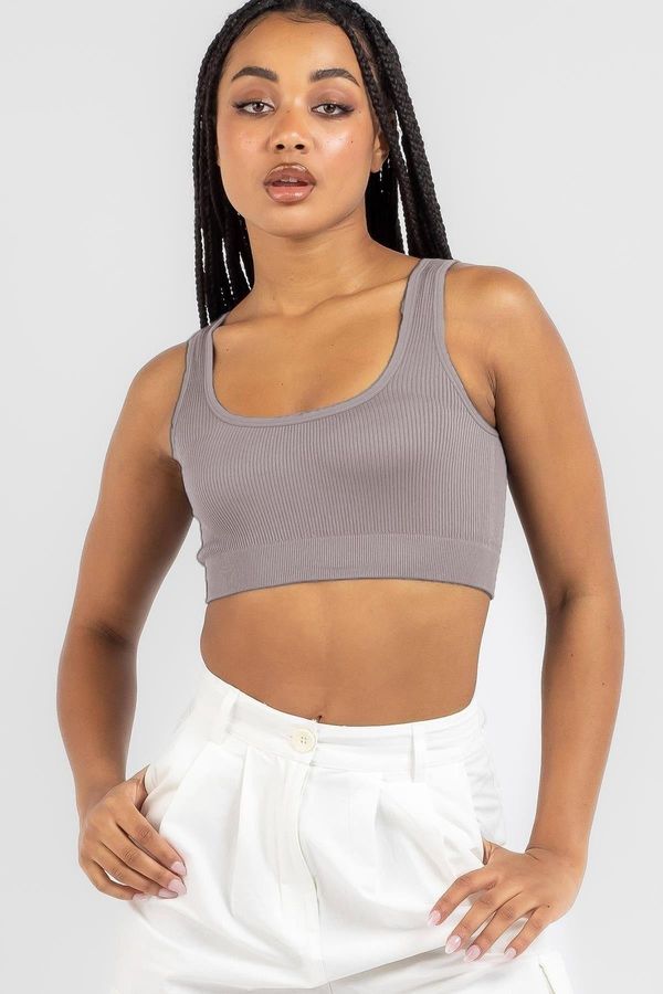 Madmext Madmext Smoky Strap Basic Crop Top Blouse