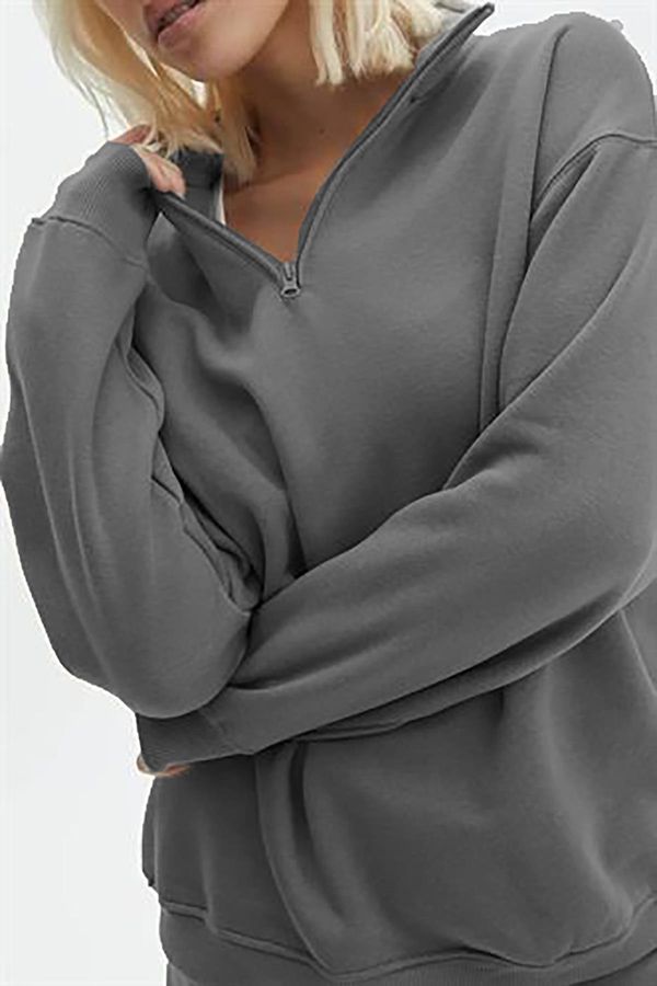 Madmext Madmext Smoky Zipper Detailed Oversize Sweatshirt