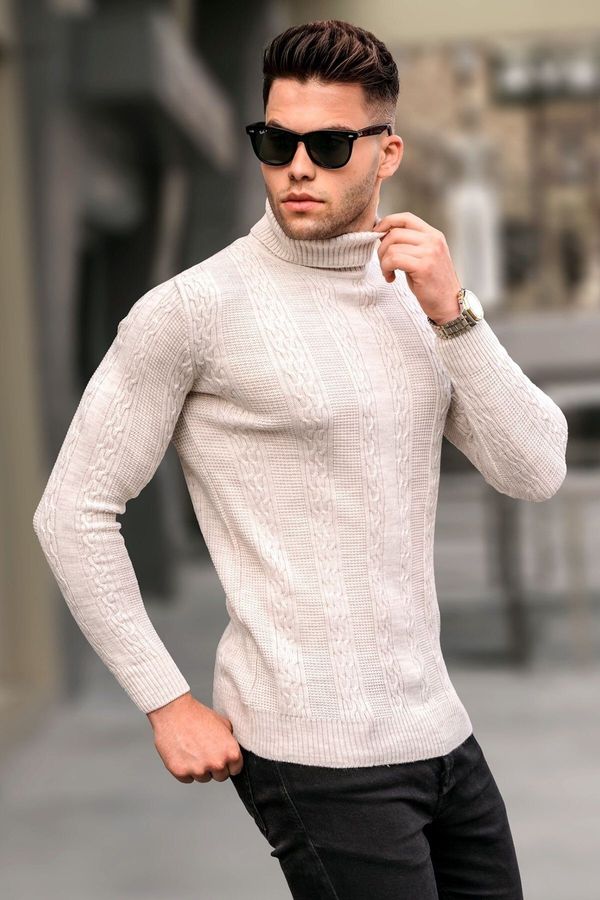 Madmext Madmext Stone Color Patterned Turtleneck Knitwear Sweater 5769